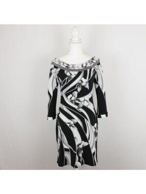 White House Black Market Women's XS Black White Boat Neck Knit Jersey Dress